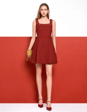 3D Floral Neckline Sleeveless Dress
