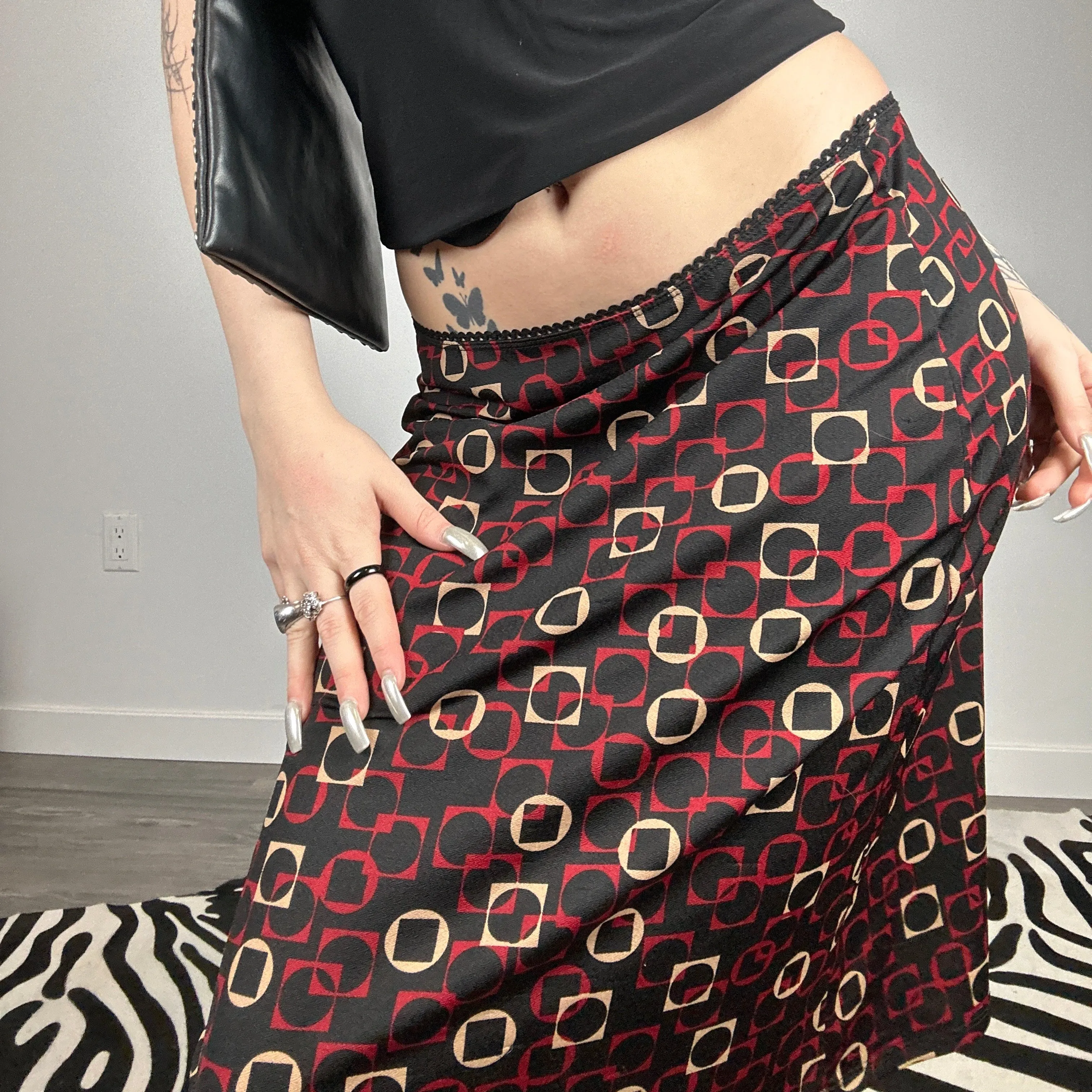 90s Abstract Print Midi Skirt