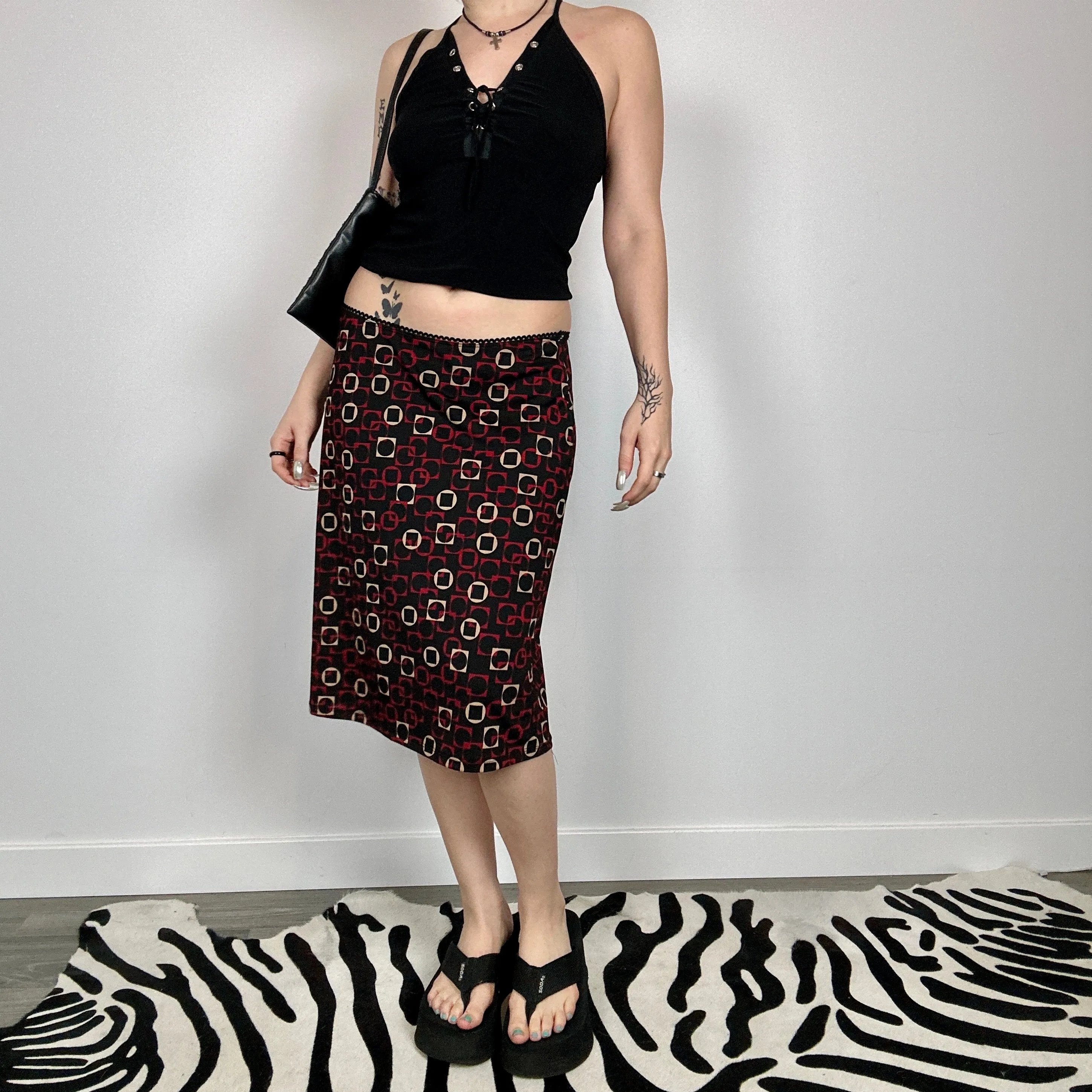 90s Abstract Print Midi Skirt