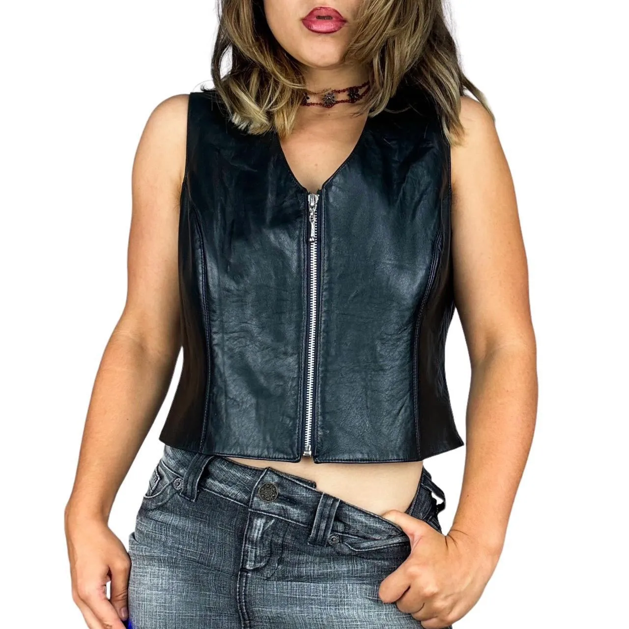 90s Leather Zip Up Vest (L)