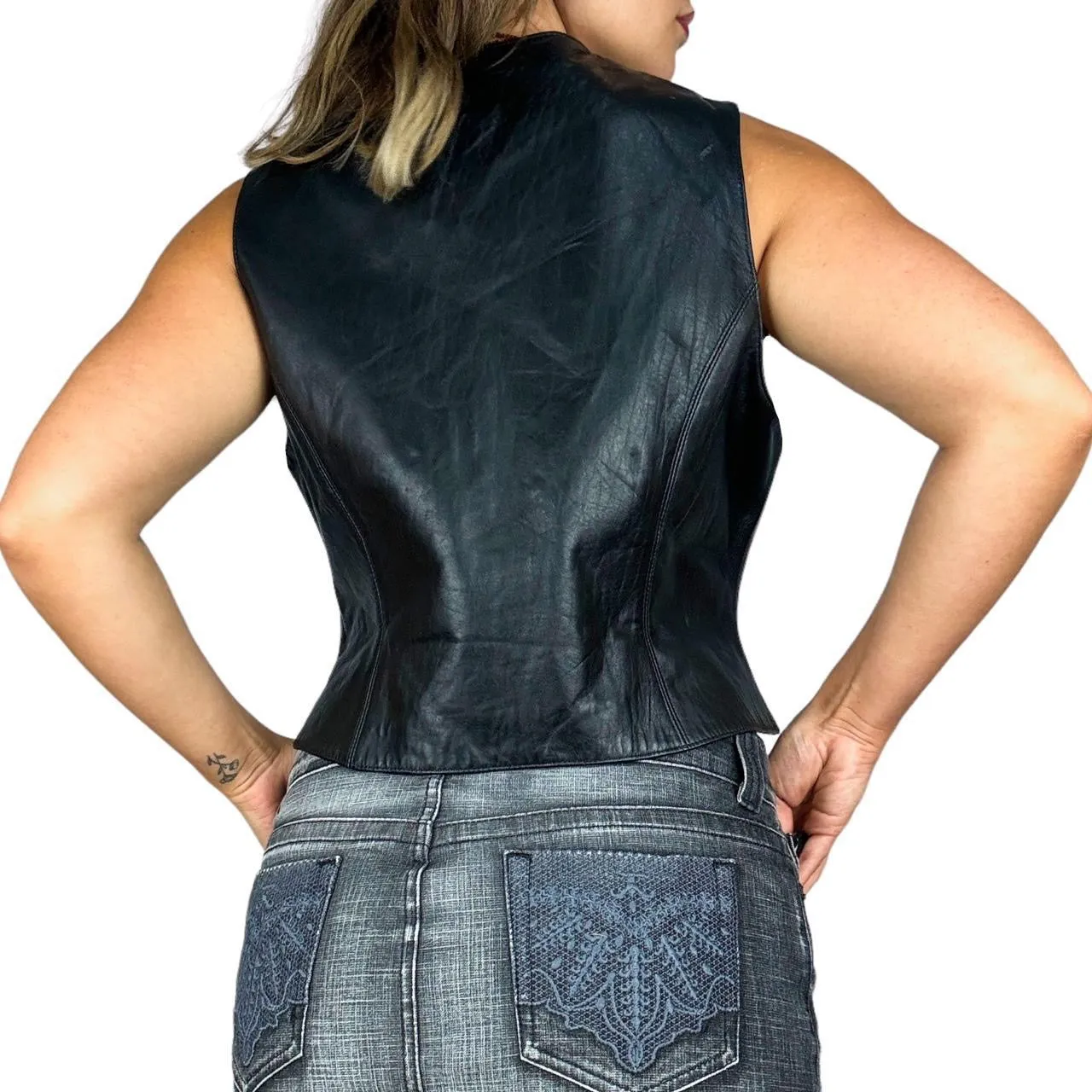 90s Leather Zip Up Vest (L)