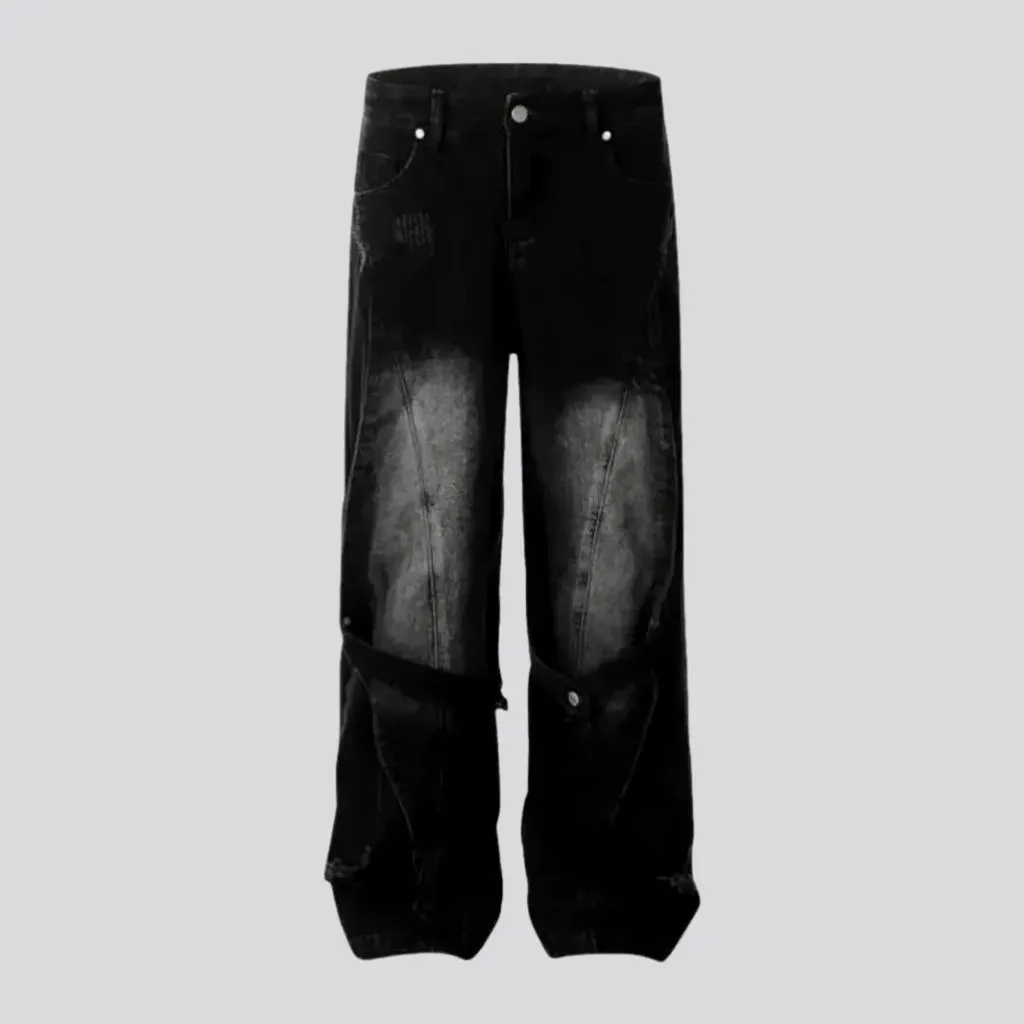 Abraded multi-layer grunge men's jeans