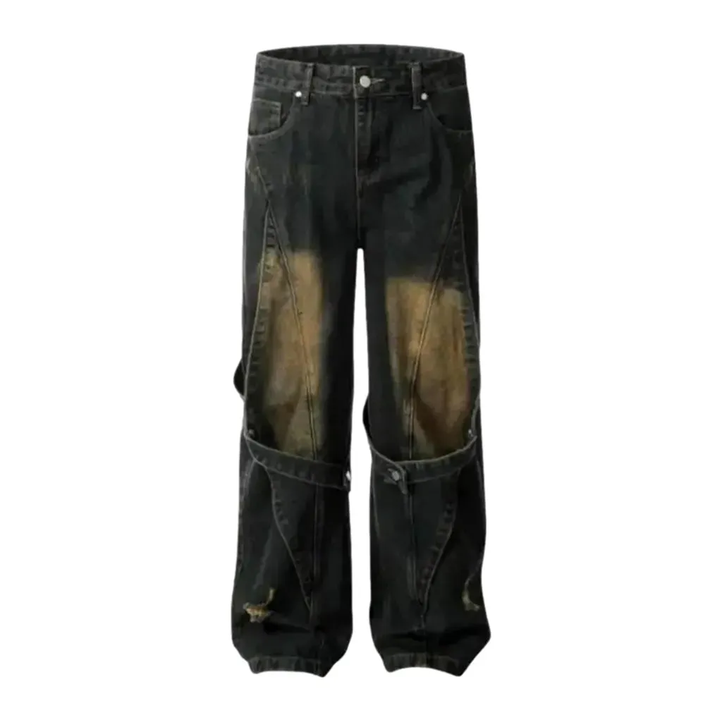 Abraded multi-layer grunge men's jeans