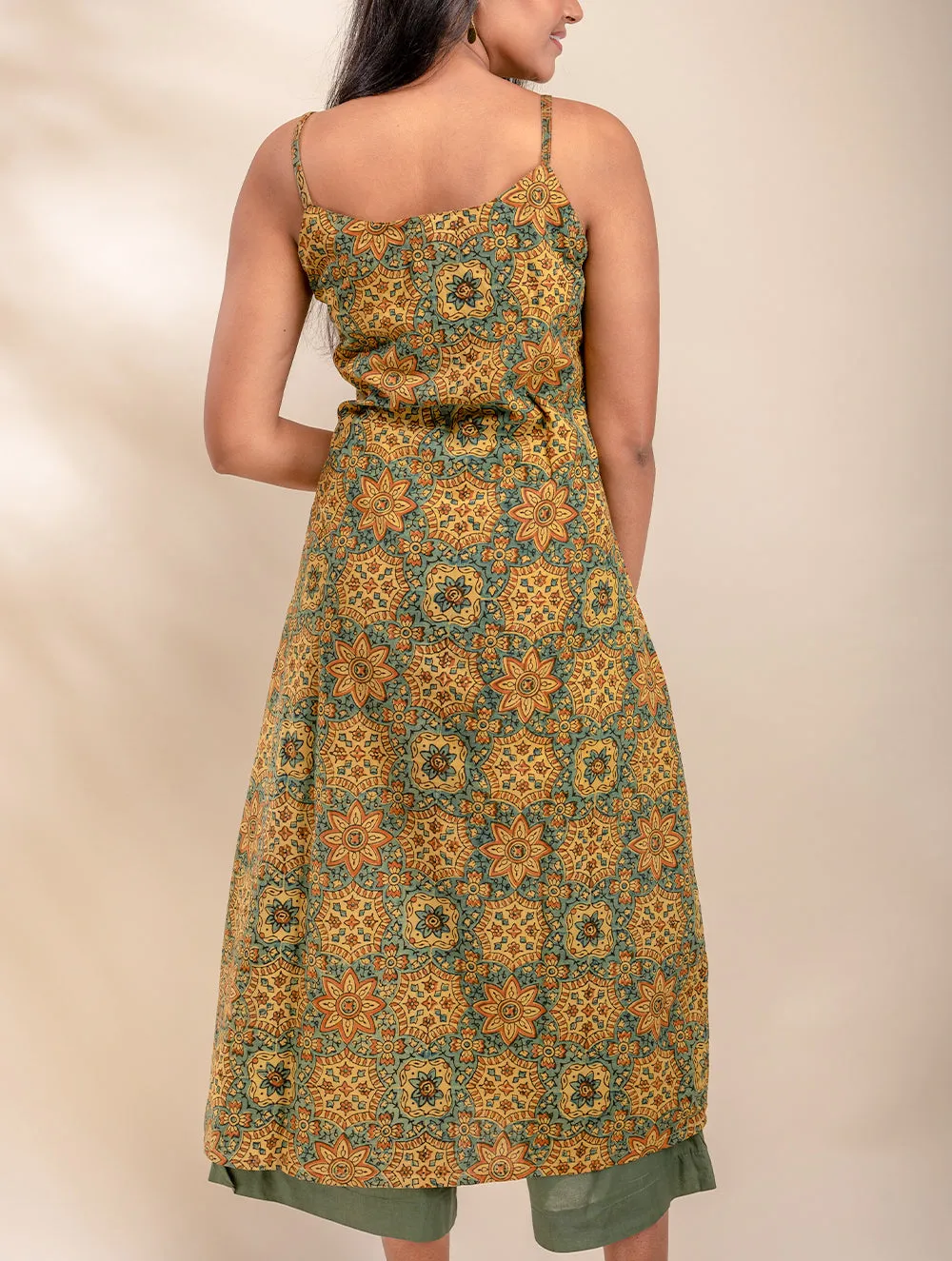 Ajrakh Slip Kurta With Pants - Green