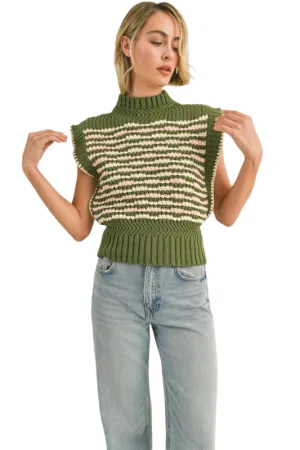 Apparel- En Merci Contrast Stitch Mock Neck Sweater Vest
