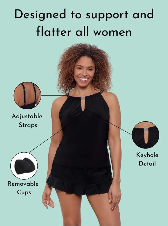 Aqua Green Women's Standard Keyhole High Neck Tankini Top, Lagoon