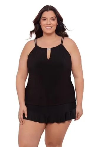 Aqua Green Women's Standard Keyhole High Neck Tankini Top, Lagoon