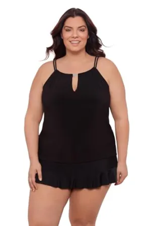Aqua Green Women's Standard Keyhole High Neck Tankini Top, Lagoon