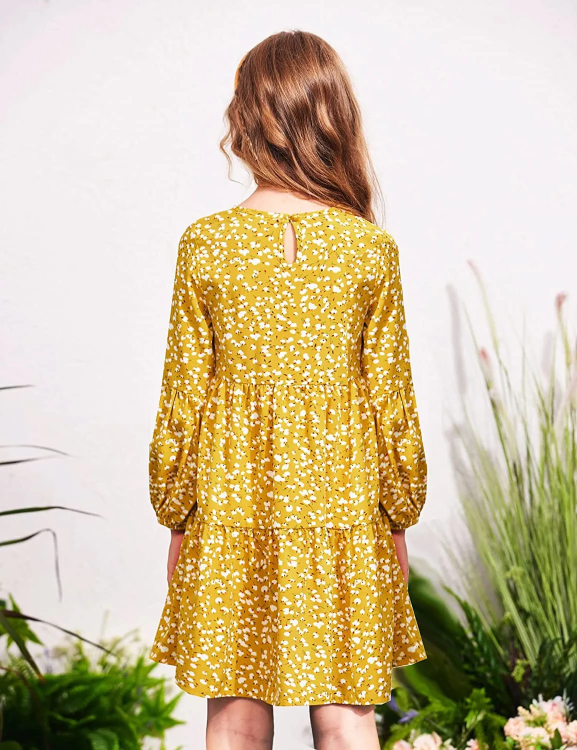 Arshiner Girls Dress Long Lantern Sleeve Loose Flowy Swing Dresses