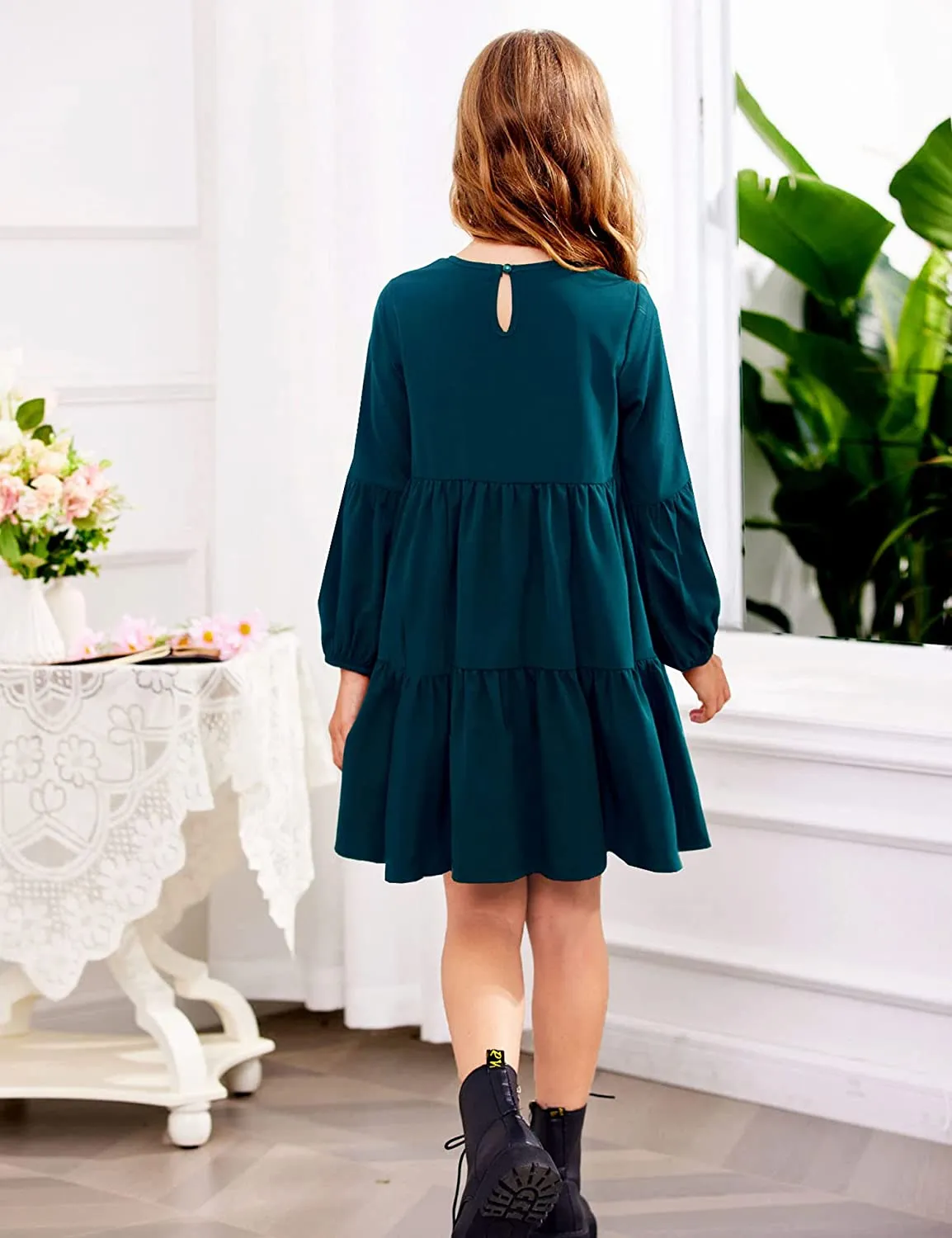 Arshiner Girls Dress Long Lantern Sleeve Loose Flowy Swing Dresses