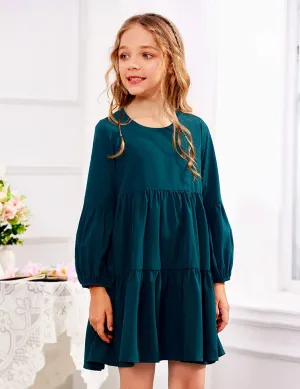 Arshiner Girls Dress Long Lantern Sleeve Loose Flowy Swing Dresses