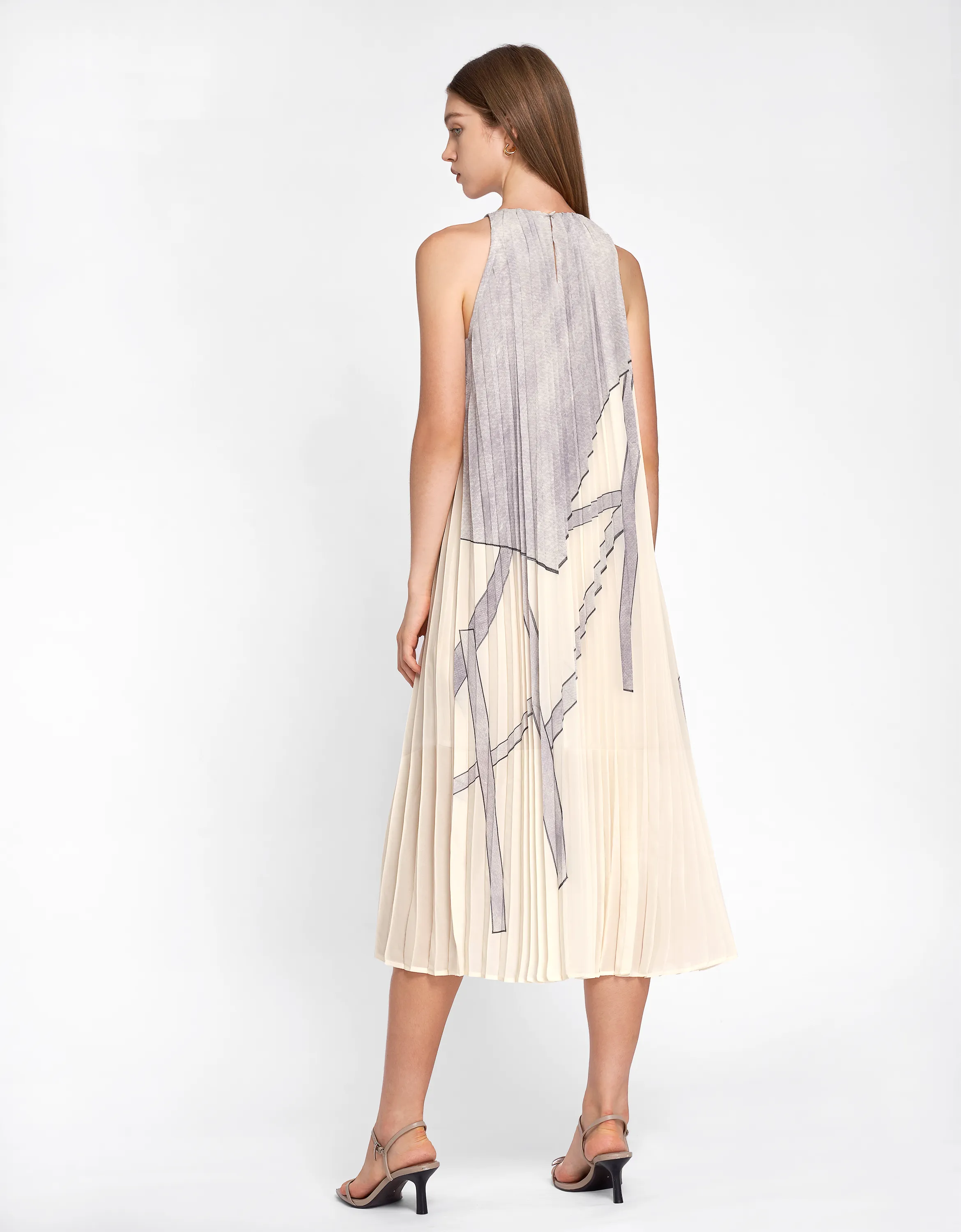 Art Print Halterneck Pleated Dress