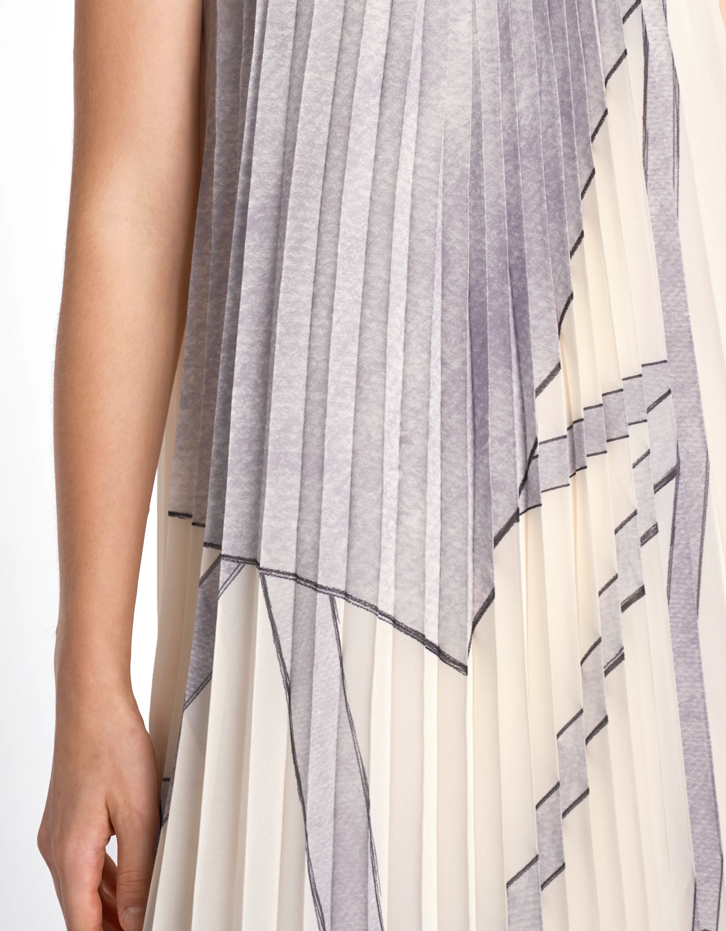 Art Print Halterneck Pleated Dress