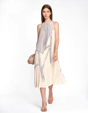 Art Print Halterneck Pleated Dress