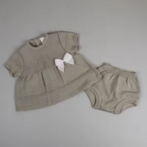 Baby Girls 2 Piece Knitted Outfit - Beige