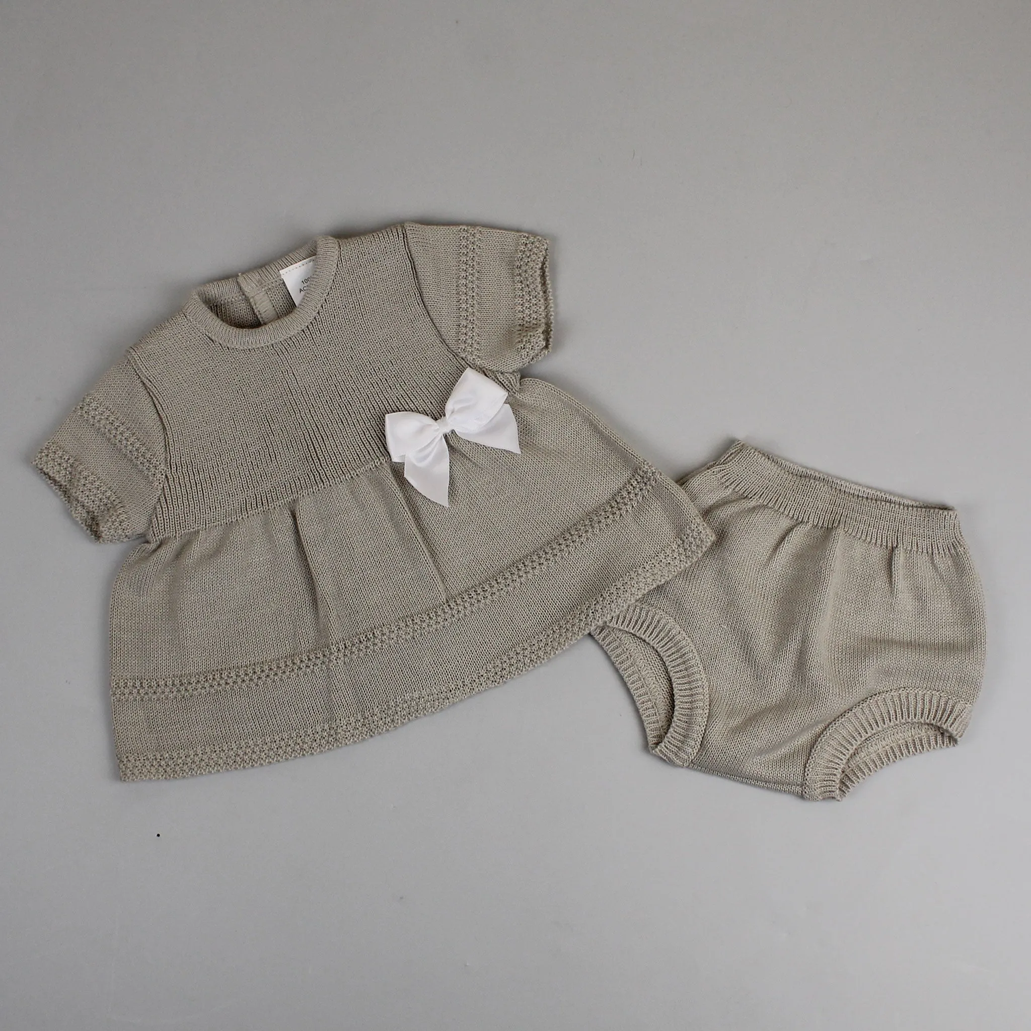 Baby Girls 2 Piece Knitted Outfit - Beige