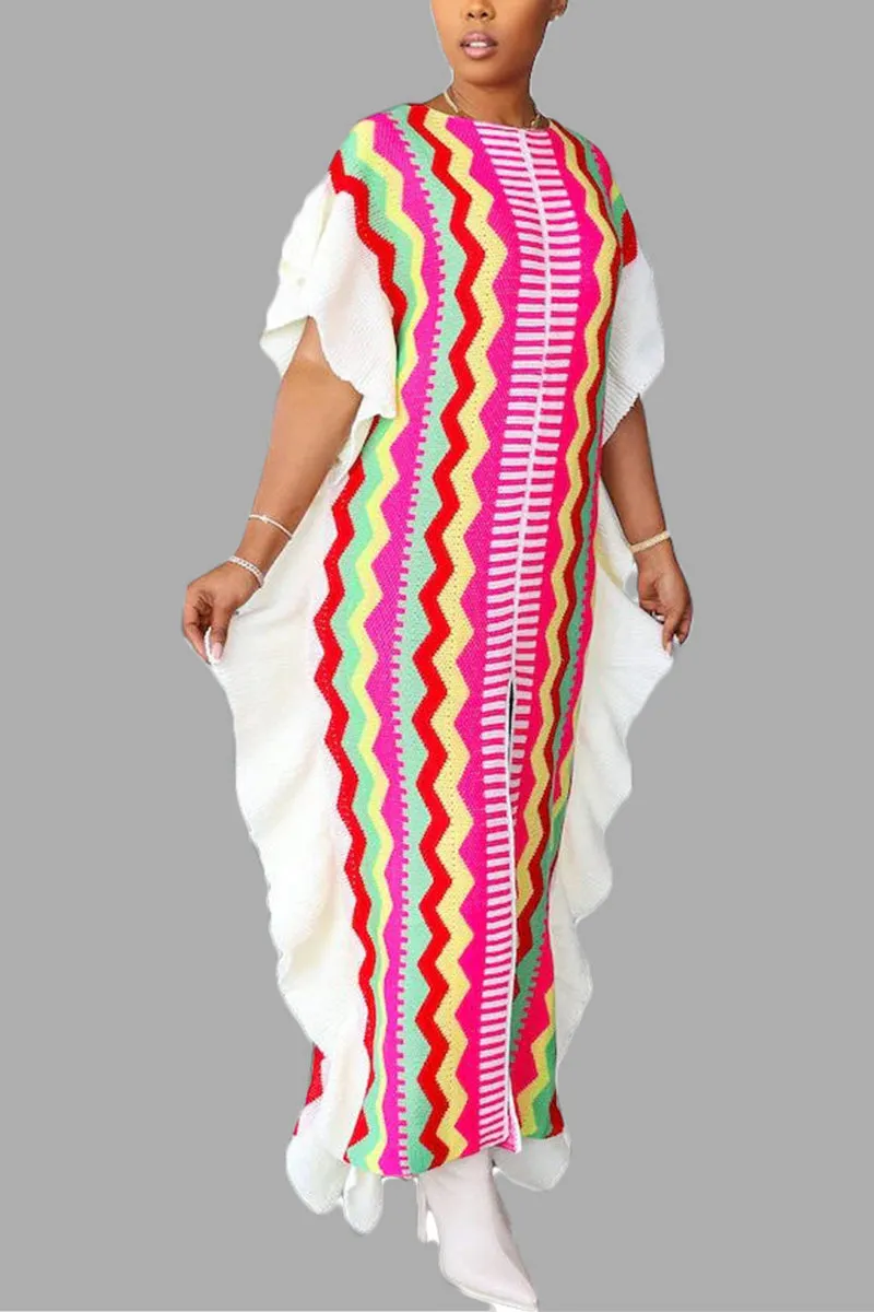 BE208 Knitted Ruffle Long Dress