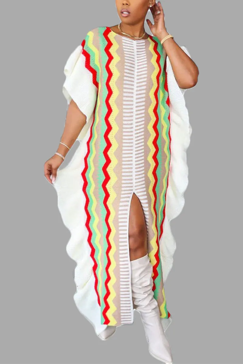 BE208 Knitted Ruffle Long Dress
