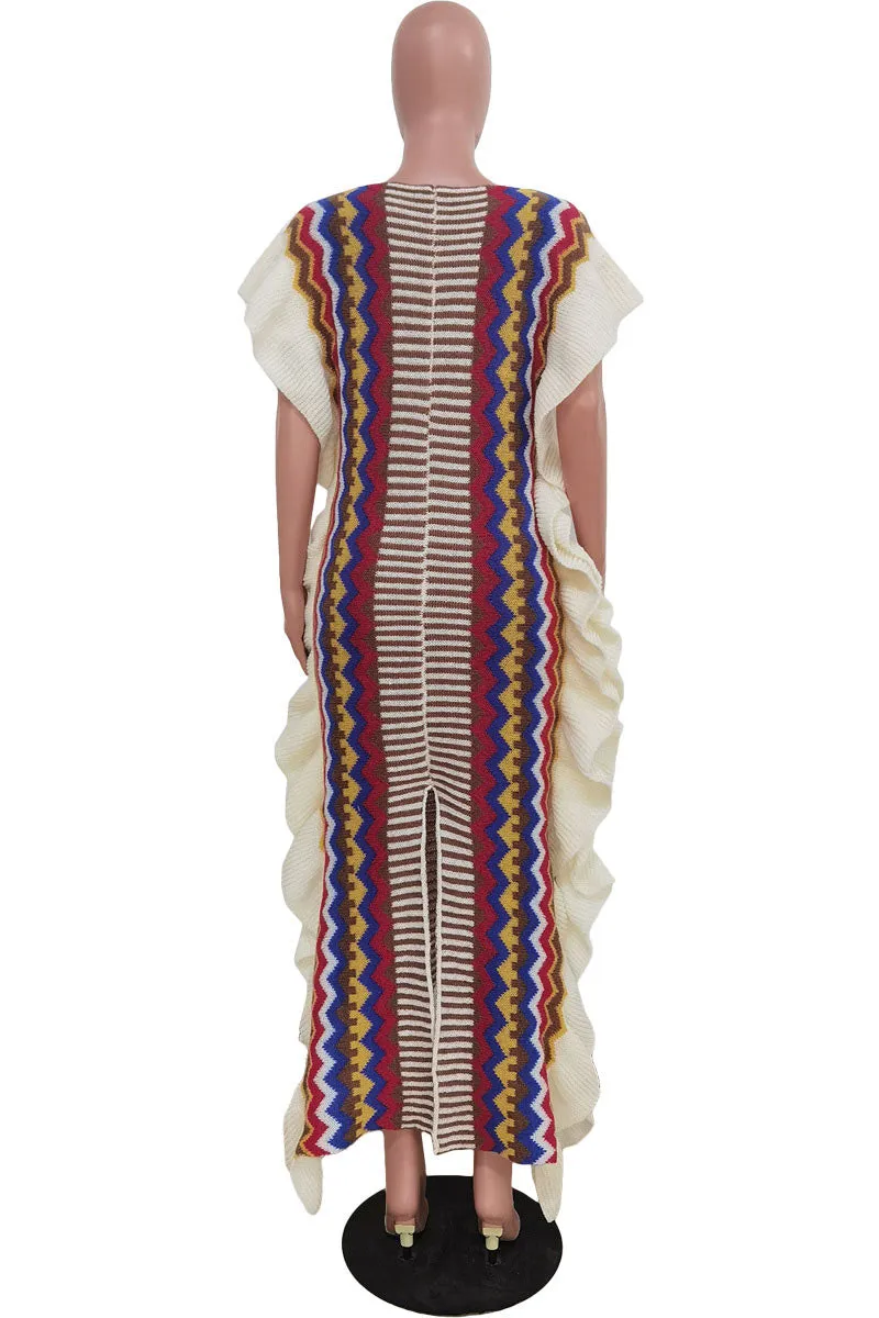 BE208 Knitted Ruffle Long Dress