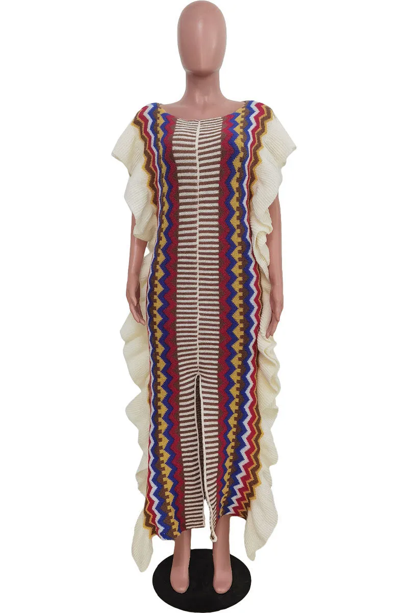 BE208 Knitted Ruffle Long Dress