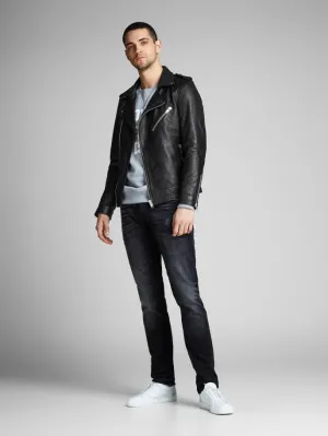 Best Shiny Black Biker Stylish Leather Jacket For Men by TJS