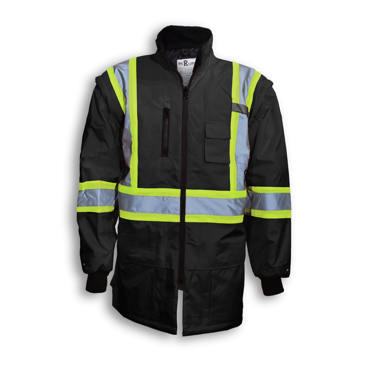 Big K BK133 Men's CSA Safety Jacket 5-In-1 Waterproof with Removable Liner and Sleeves | 3M Reflective Tape | Multiple Pockets | All-Weather | Durable