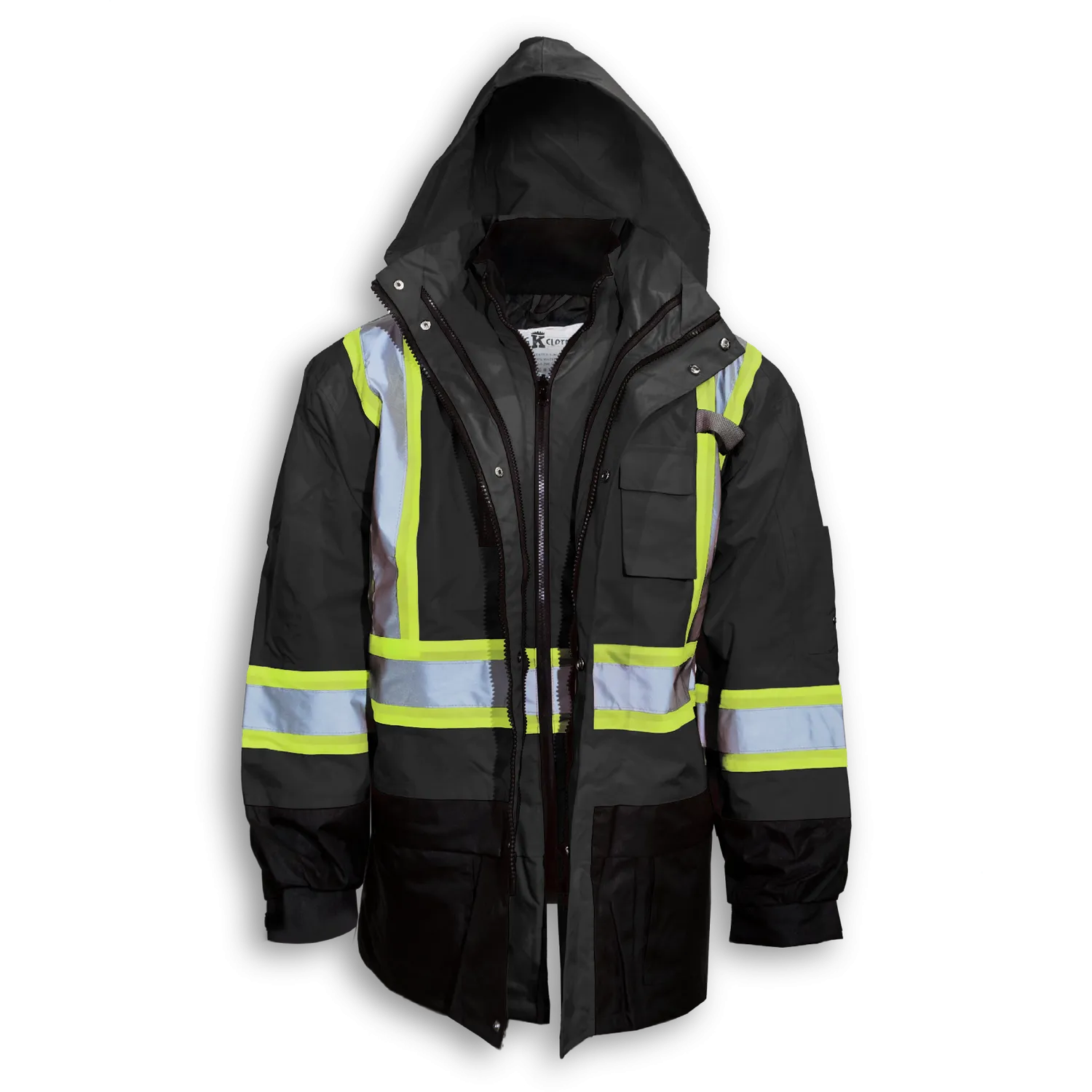 Big K BK133 Men's CSA Safety Jacket 5-In-1 Waterproof with Removable Liner and Sleeves | 3M Reflective Tape | Multiple Pockets | All-Weather | Durable