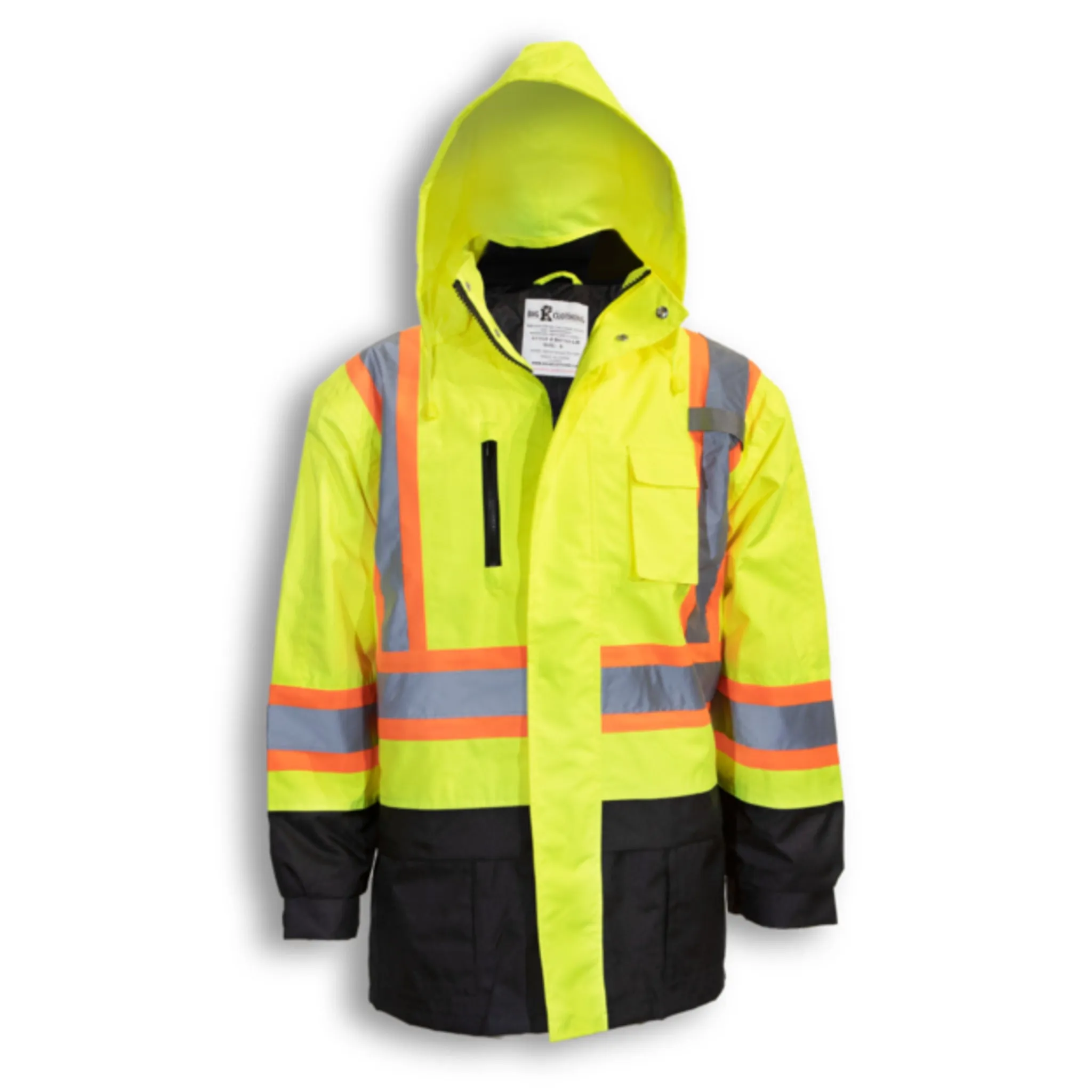 Big K BK133 Men's CSA Safety Jacket 5-In-1 Waterproof with Removable Liner and Sleeves | 3M Reflective Tape | Multiple Pockets | All-Weather | Durable