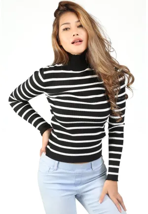 Black Turtleneck Striped Sweater
