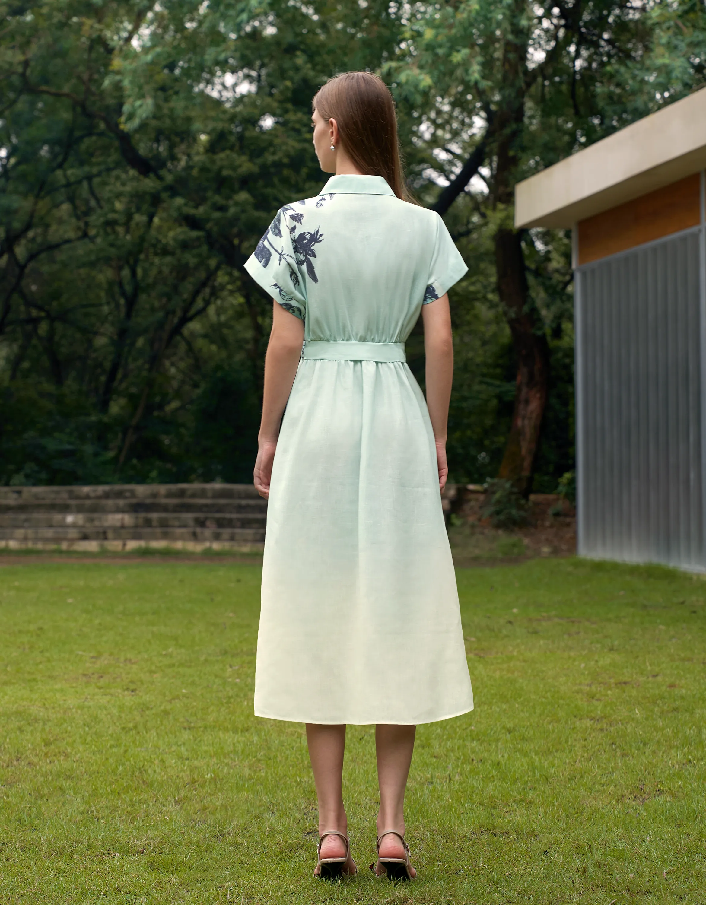 Botanical Print Button Up Midi Dress