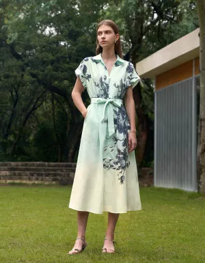 Botanical Print Button Up Midi Dress