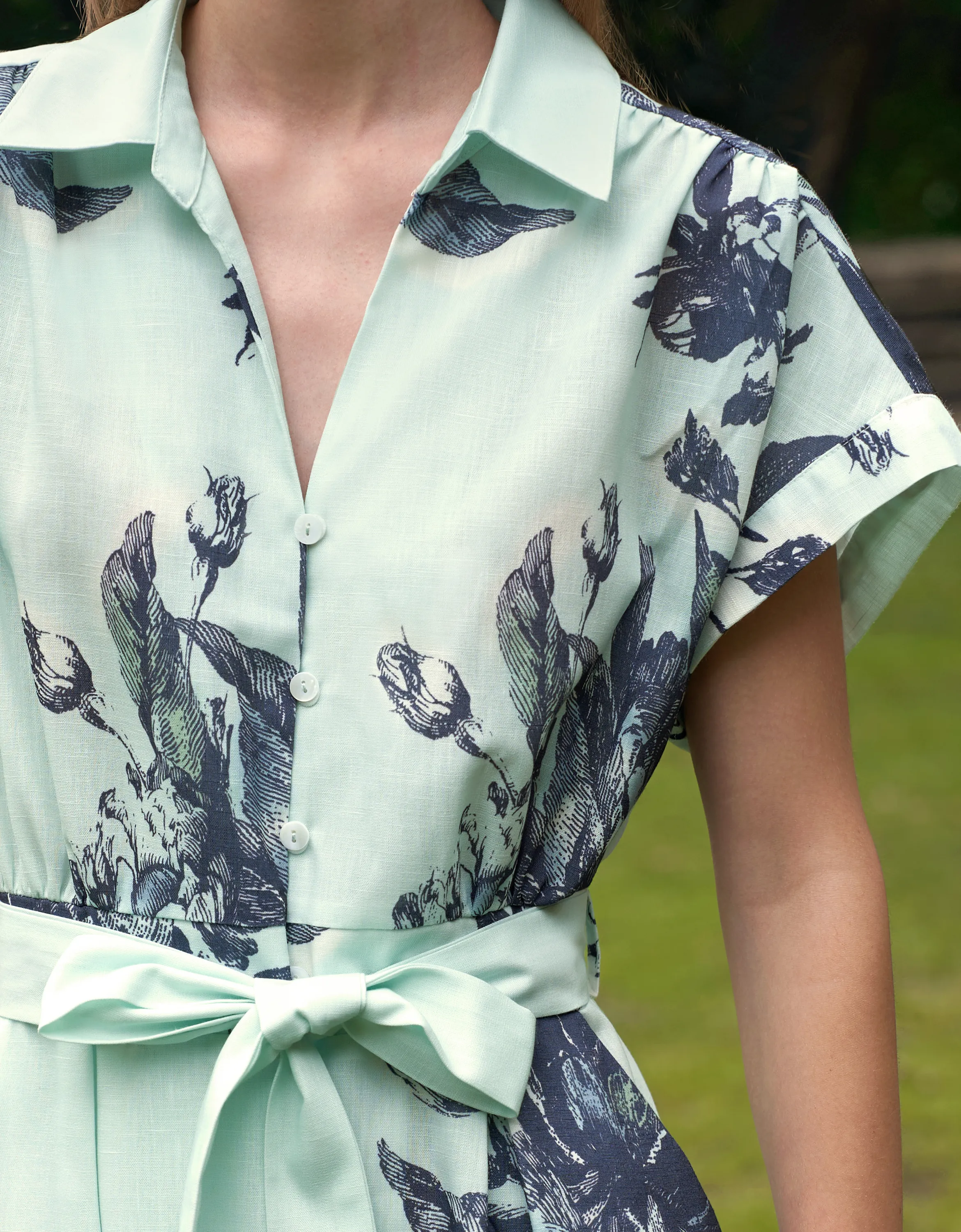 Botanical Print Button Up Midi Dress