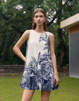 Botanical Print Ruffled Hem Dress