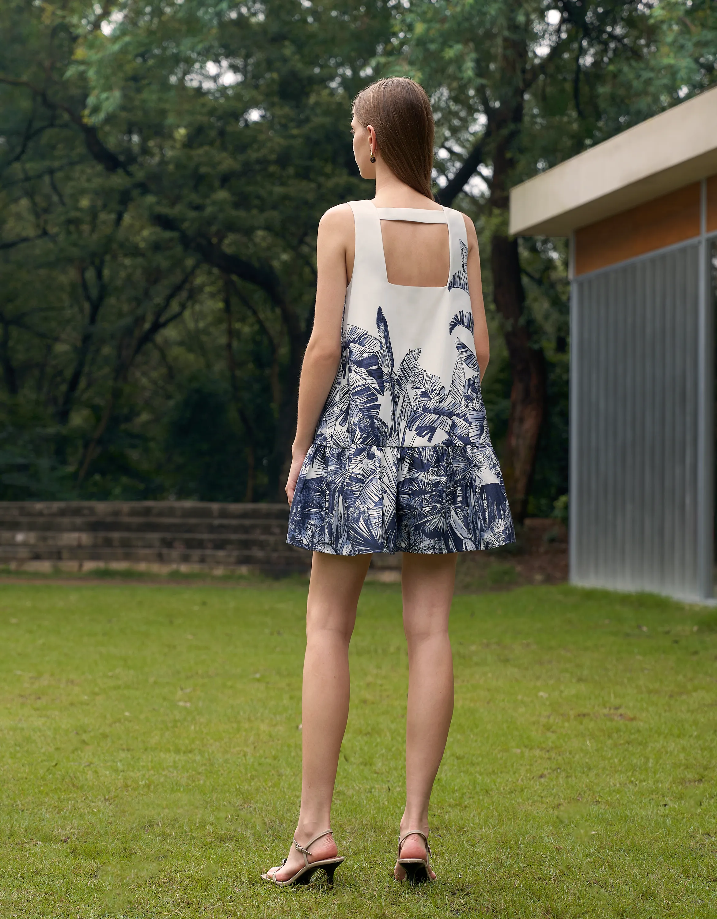 Botanical Print Ruffled Hem Dress