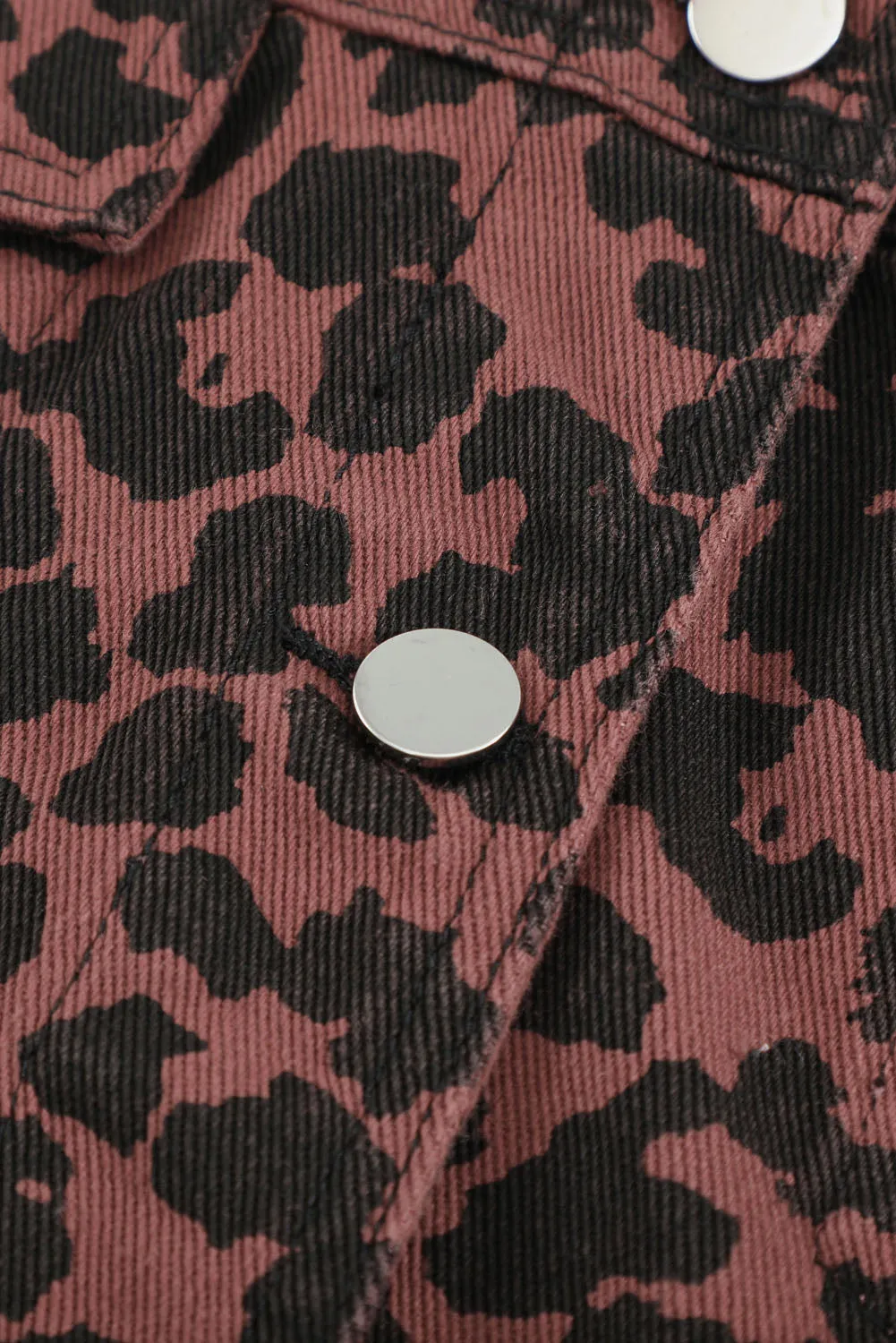 Brown Leopard Print Raw Hem Buttoned Cropped Jacket