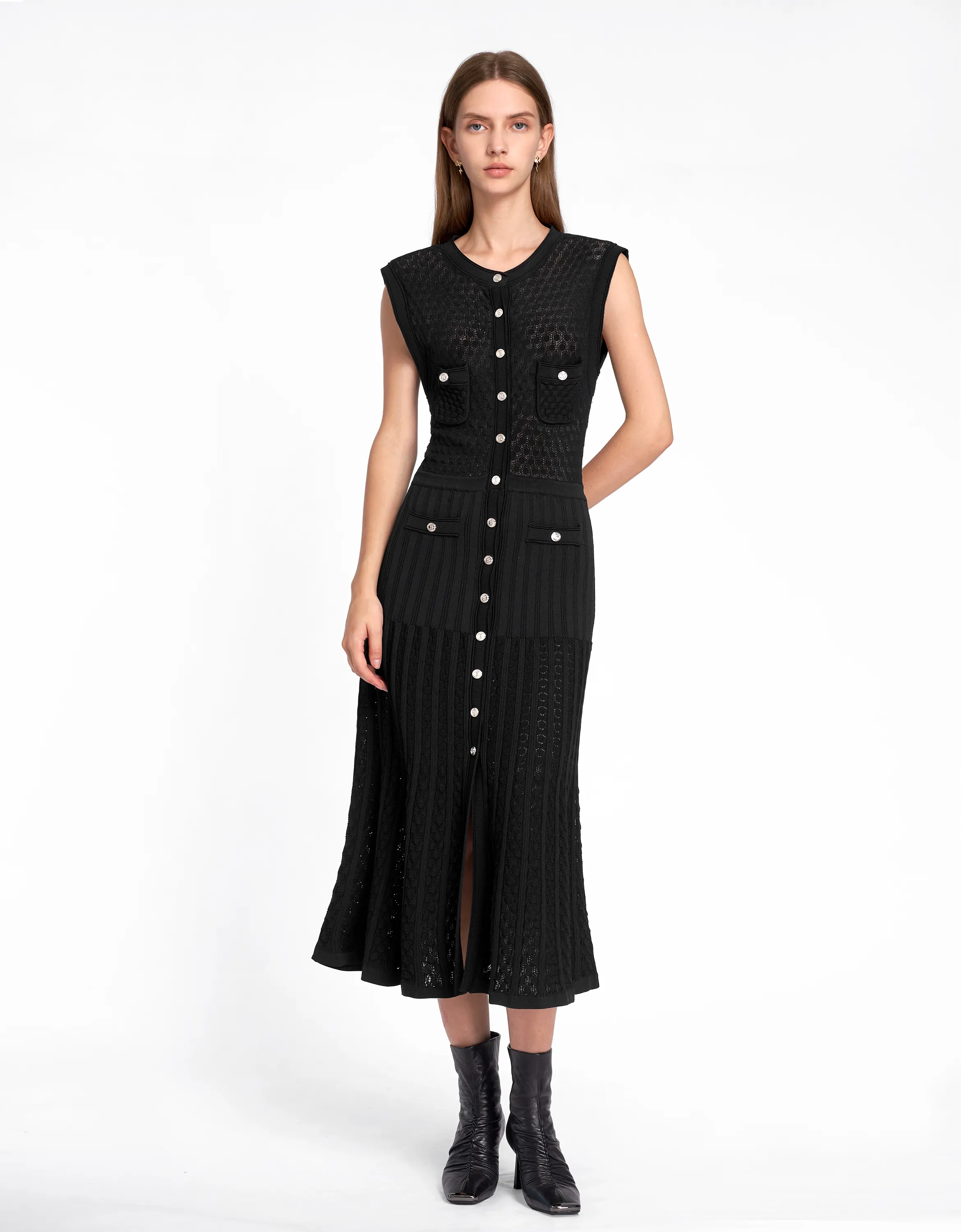 Button Up Textured Dress