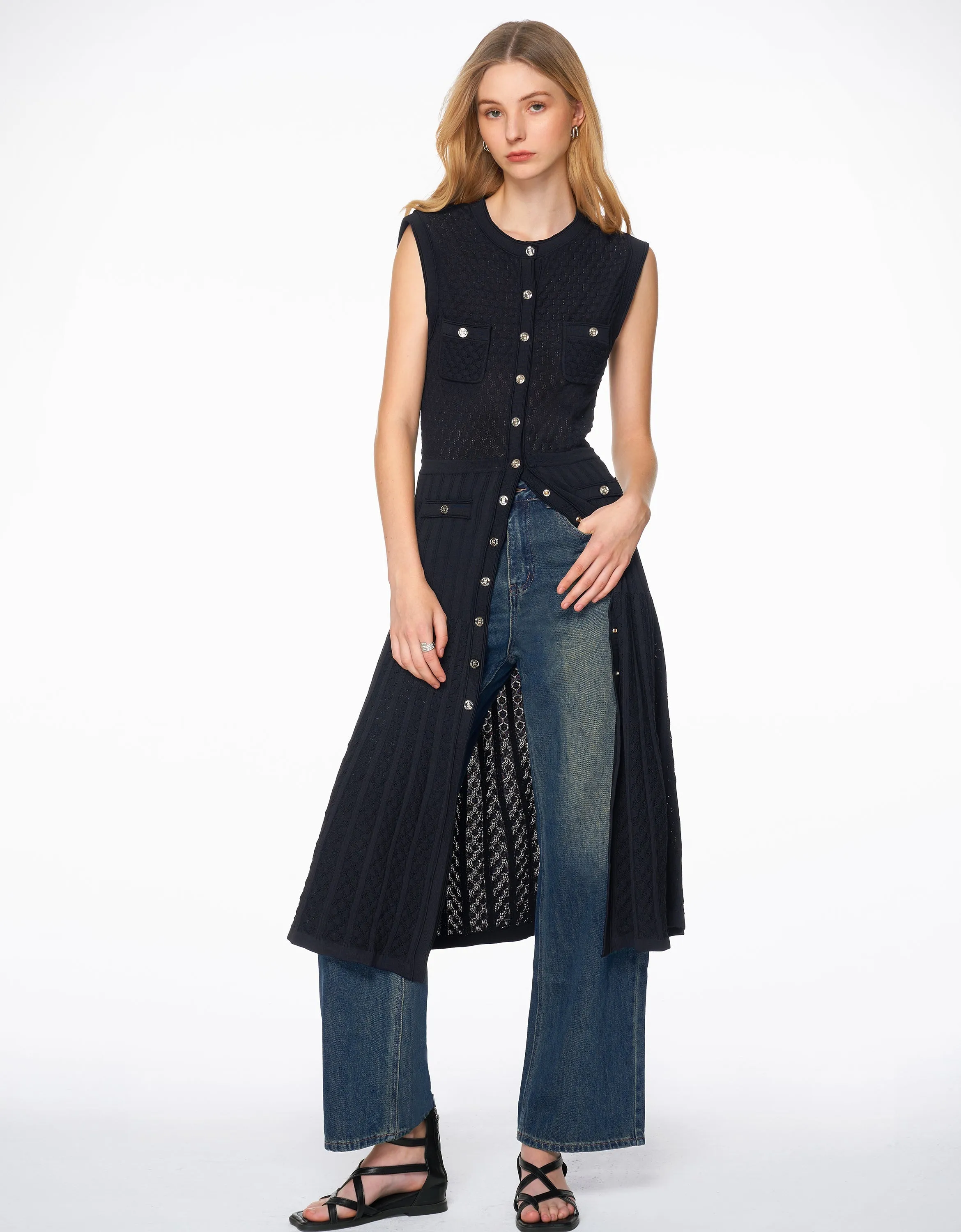 Button Up Textured Dress
