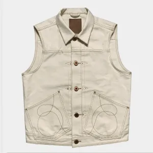 BZEN M.3127-THE CUT REGULAR FIT 2 POCKET BIKER'S VEST-12.5oz-E0 NATURAL