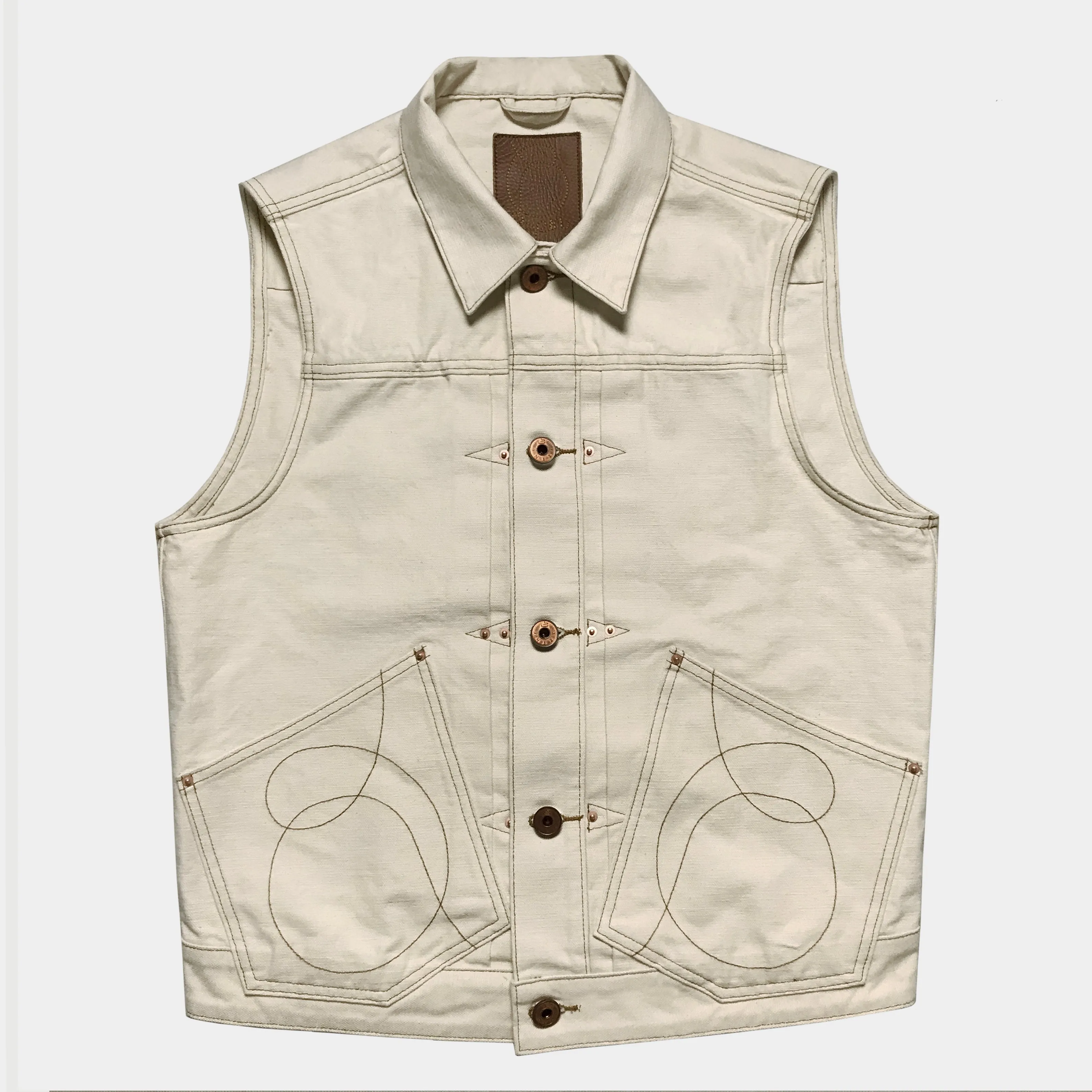 BZEN M.3127-THE CUT REGULAR FIT 2 POCKET BIKER'S VEST-12.5oz-E0 NATURAL