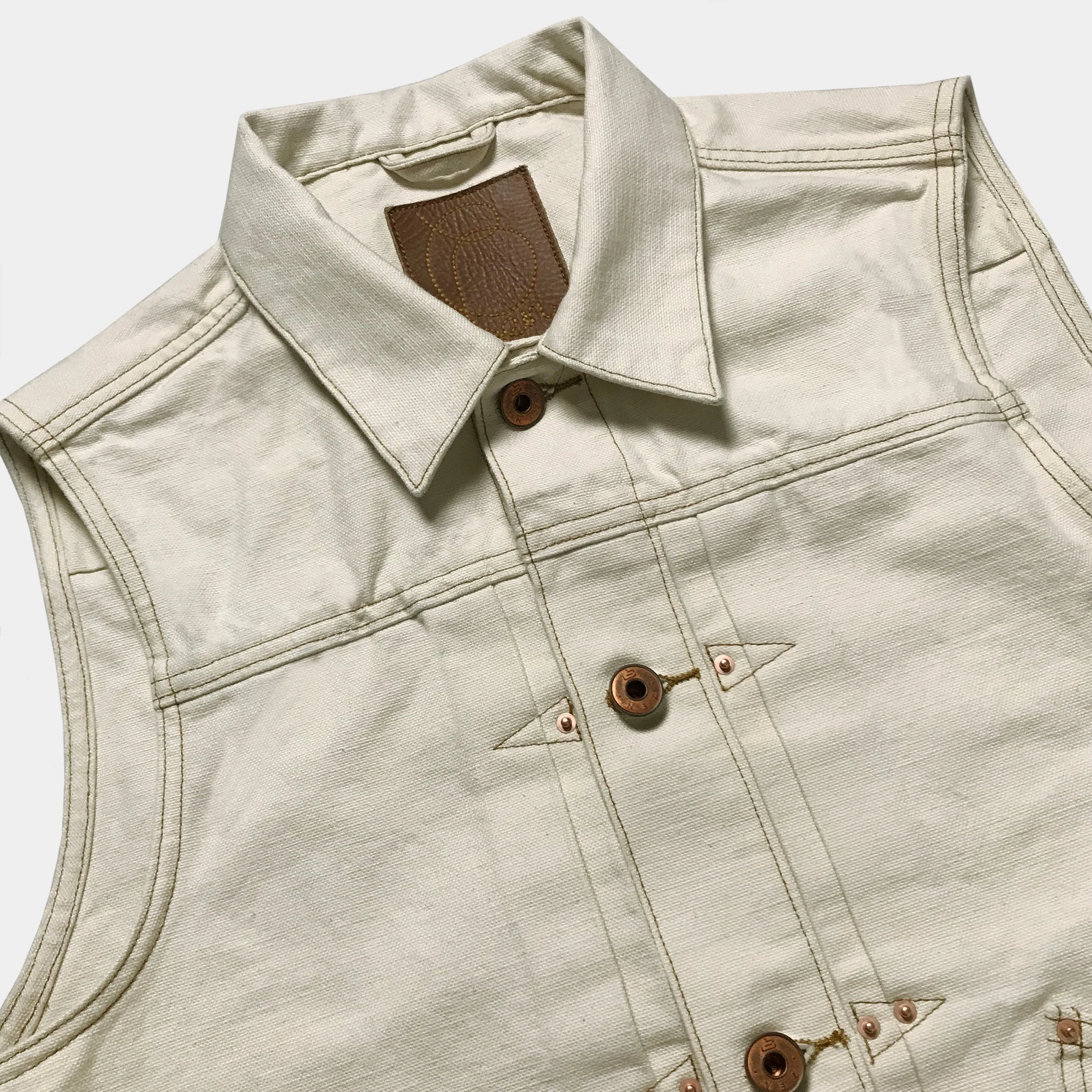 BZEN M.3127-THE CUT REGULAR FIT 2 POCKET BIKER'S VEST-12.5oz-E0 NATURAL