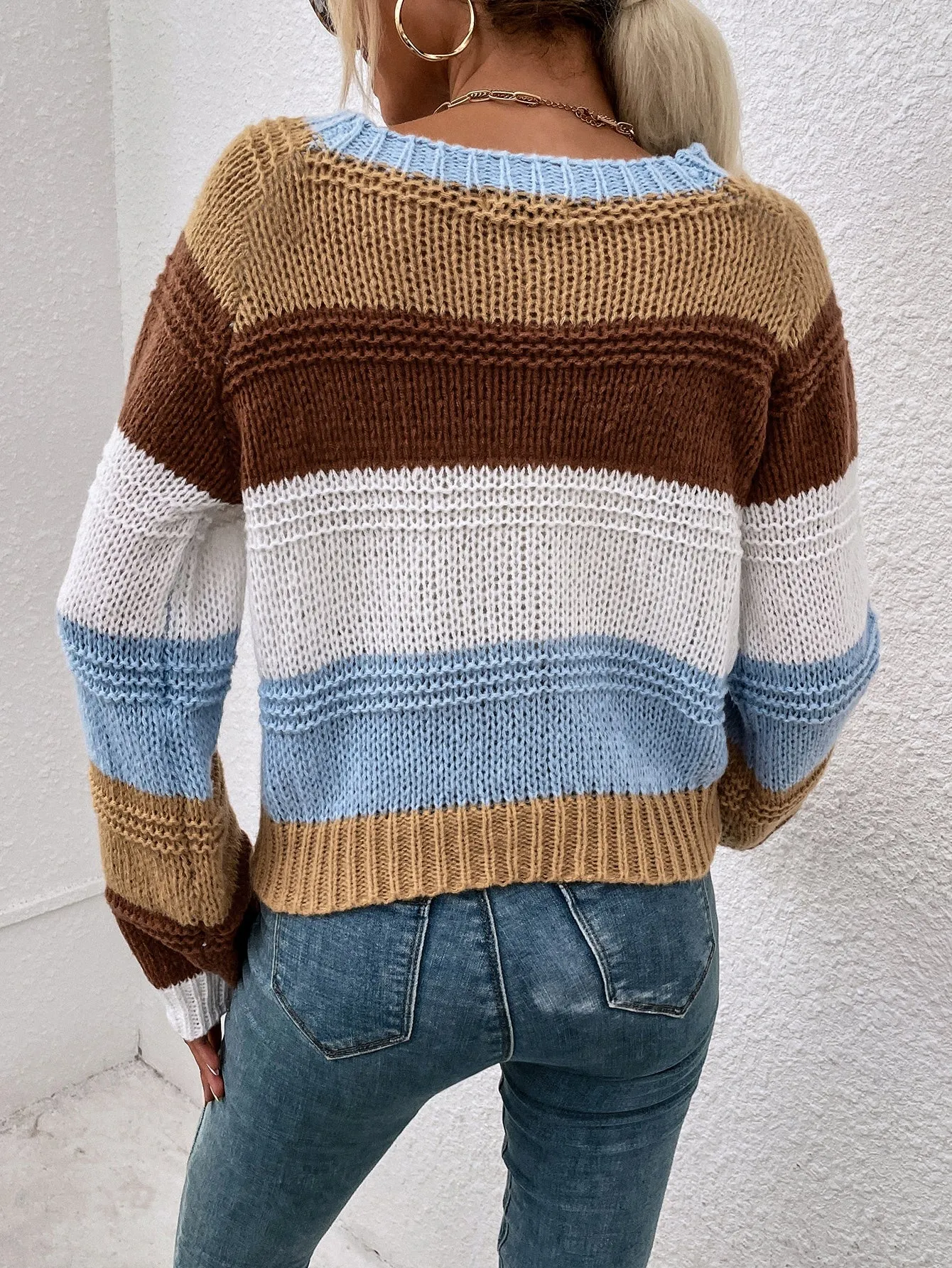 Casual Colorblock Long Sleeve Round Neck Regular Women Sweater