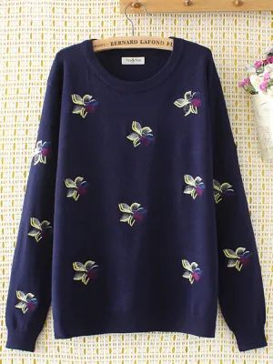 Casual Peony Embroidery Sweaters