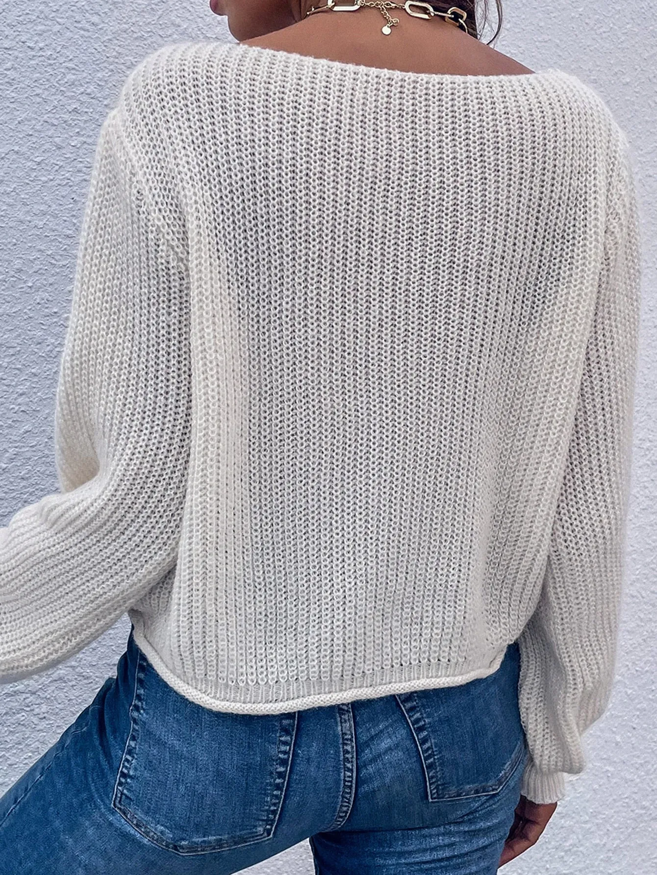 Casual Plain Rib-Knit Long Sleeve Stand Collar Regular Women Sweater