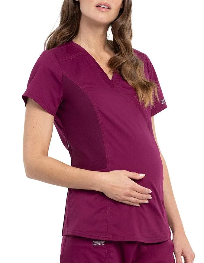 Cherokee Workwear Revolution Women's Maternity Mock Wrap Top