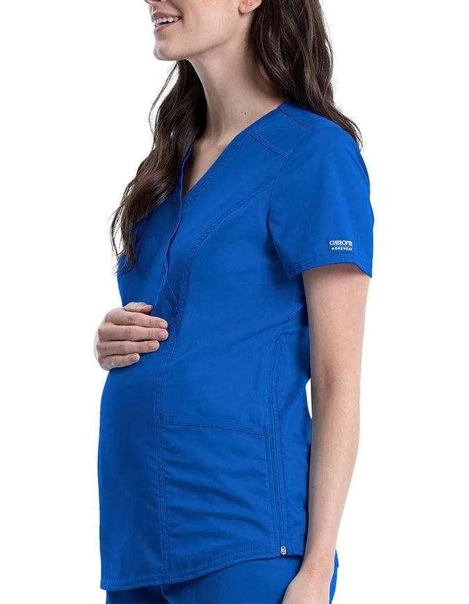Cherokee Workwear Revolution Women's Maternity Mock Wrap Top