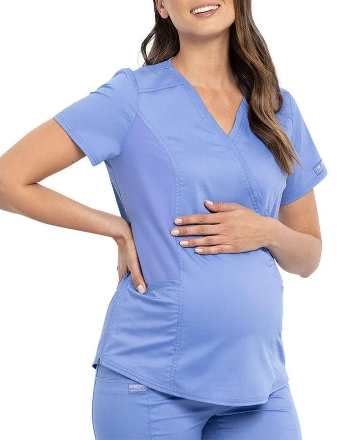 Cherokee Workwear Revolution Women's Maternity Mock Wrap Top