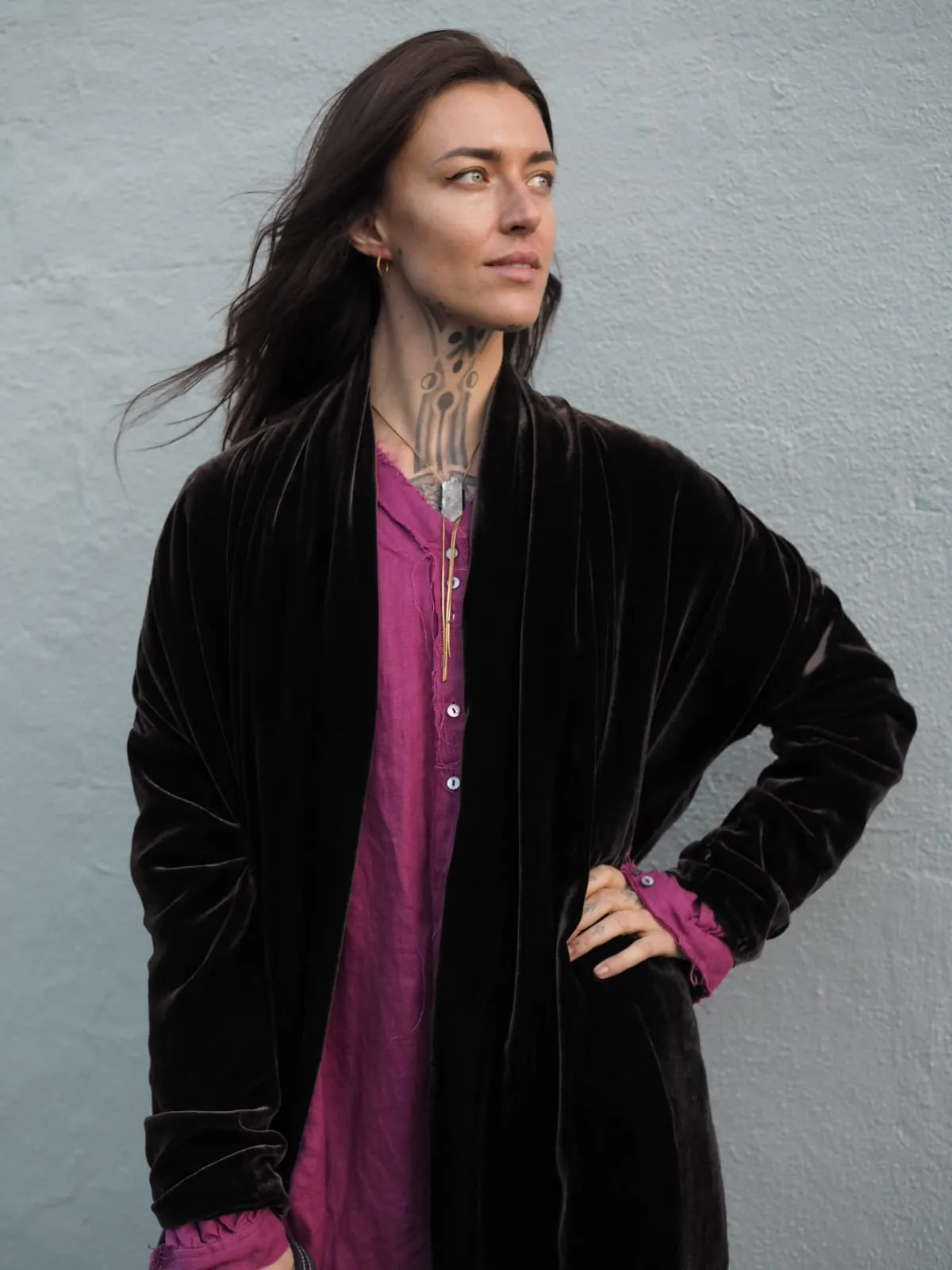 Cocoon coat ( Silk Velvet ) - Mocca