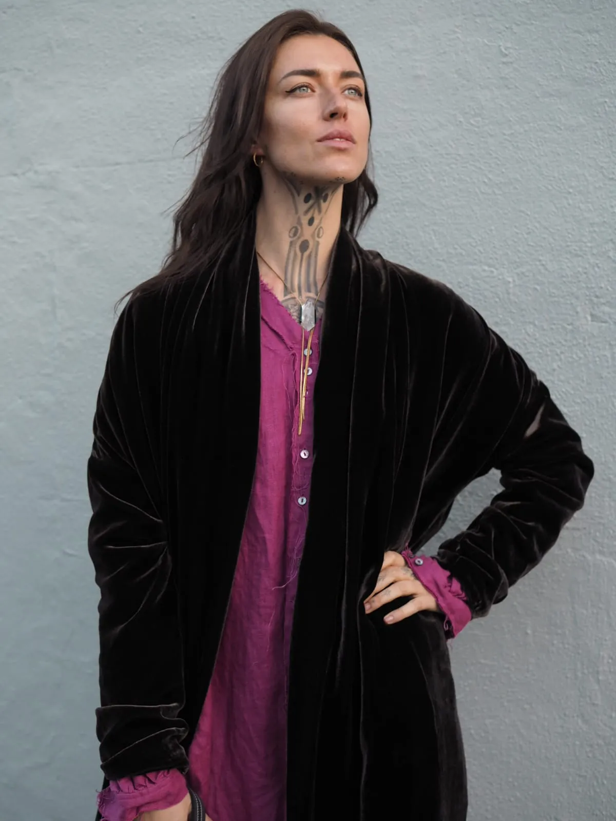 Cocoon coat ( Silk Velvet ) - Mocca