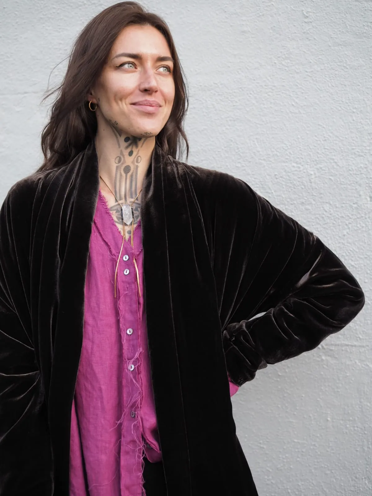 Cocoon coat ( Silk Velvet ) - Mocca