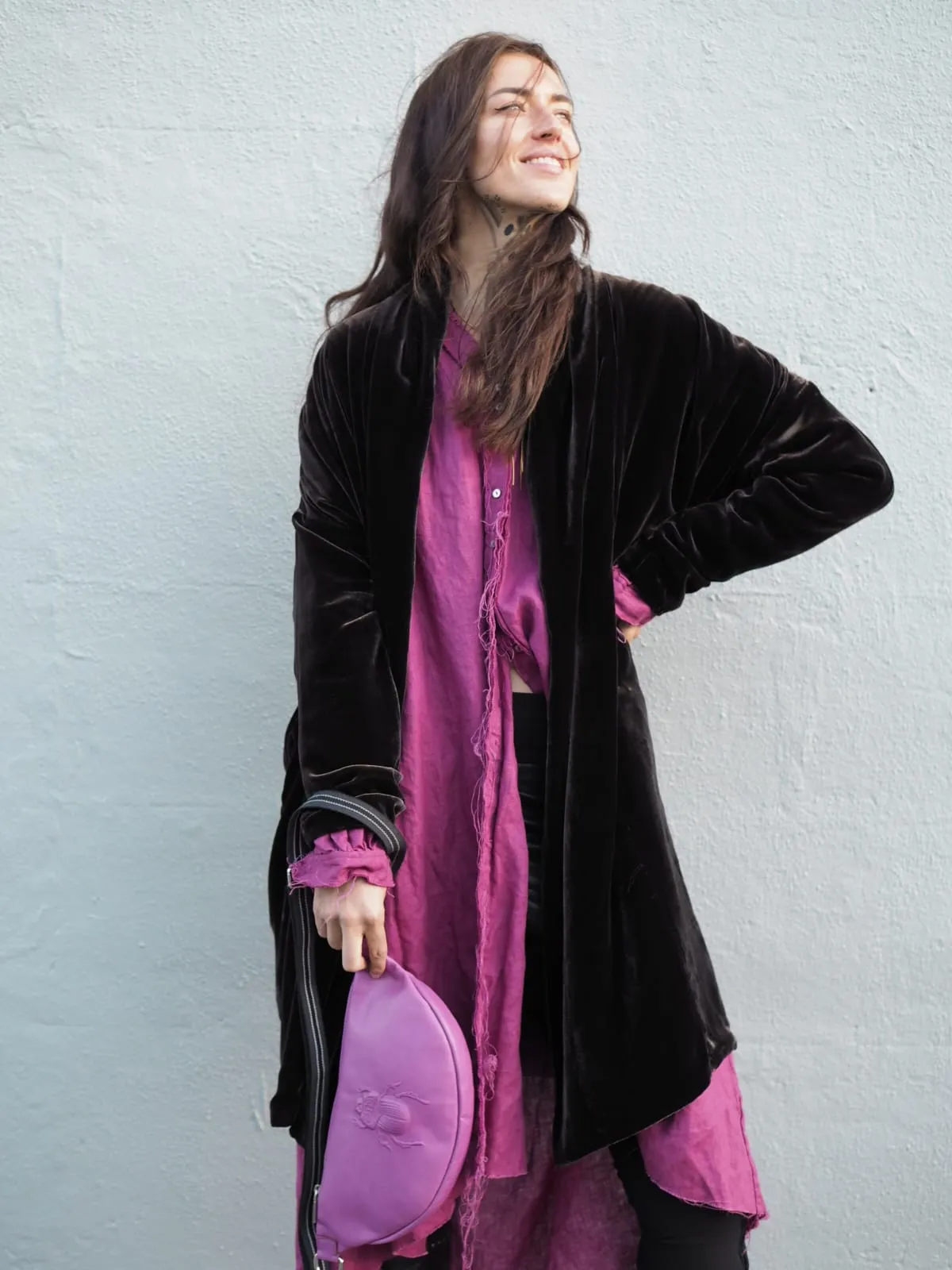 Cocoon coat ( Silk Velvet ) - Mocca